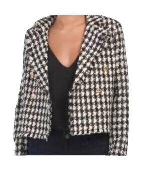 -House of Harlow 1960 Blazer Womens Size L Black White Quiet Luxury Fall Coat